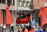 Die Markgröninger Drehleiter auf der Fahrt zum Einsatzort.