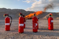 Die Feuerlöscher stehen bereit